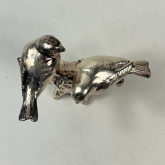 Silver Metal Bird Salt Pepper Shakers On Tree Stand Removable Vintage 911X-5 - Picture 5 of 12